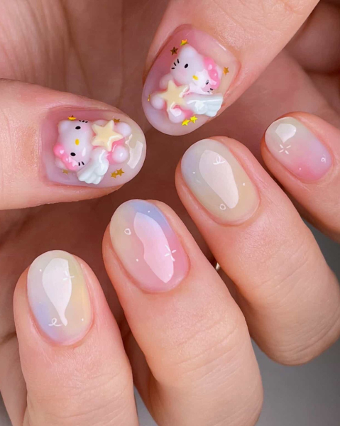 Korean nail trends 2026 vhello kitty  courtesy of peoni.anail