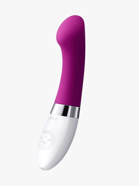 Lelo Gigi 2 in purple and white colorway on light gray background