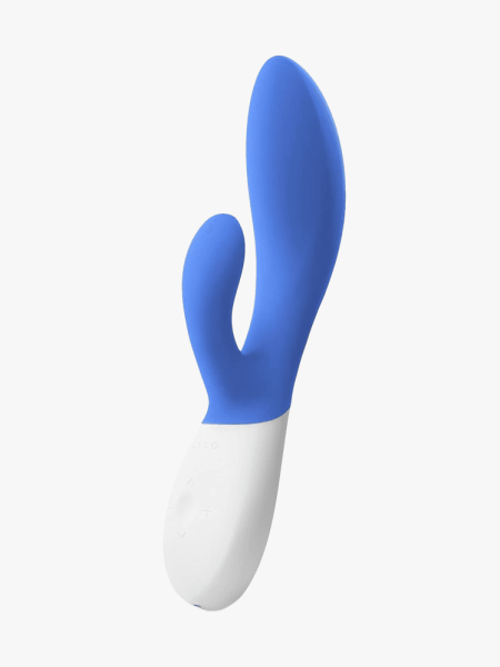 Lelo Ina Wave 2 in white and blue colorway on light gray background