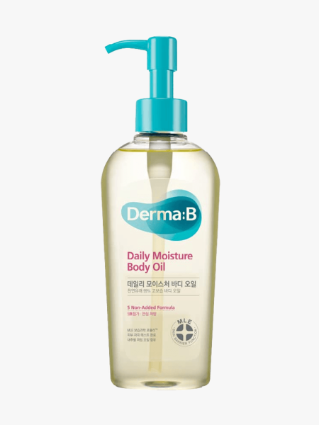 Derma B Daily Moisture Body Oil in branded bottle component on a light gray background